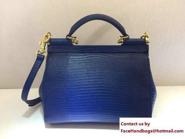 Dolce  &  Gabbana Crystal Logo Sicily Top Handle Bag Lizard Pattern Blue 2017